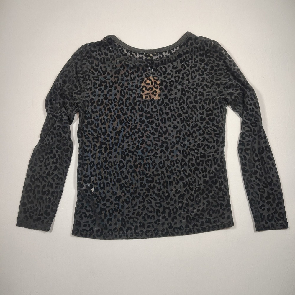 Kori America Mesh Top Women Medium Black Leopard Burnout Velvet Long Sleeve - Picture 2 of 10